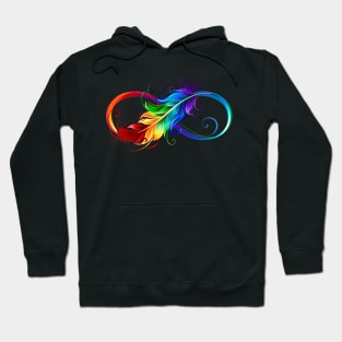 Infinity with rainbow feather on black background Hoodie